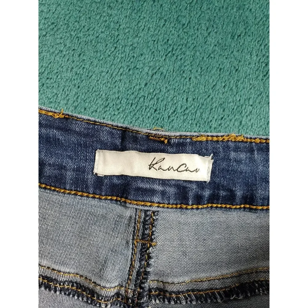 Kancan Jeans Size 11 Womens Blue Stretch Pants Denim Mid Rise Fray Hem Ankle
